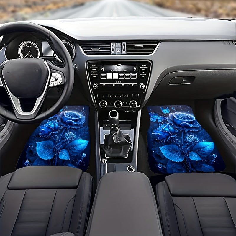 4pcs Luminous Rose Car Floor Mat Water Absorbent Non Slip