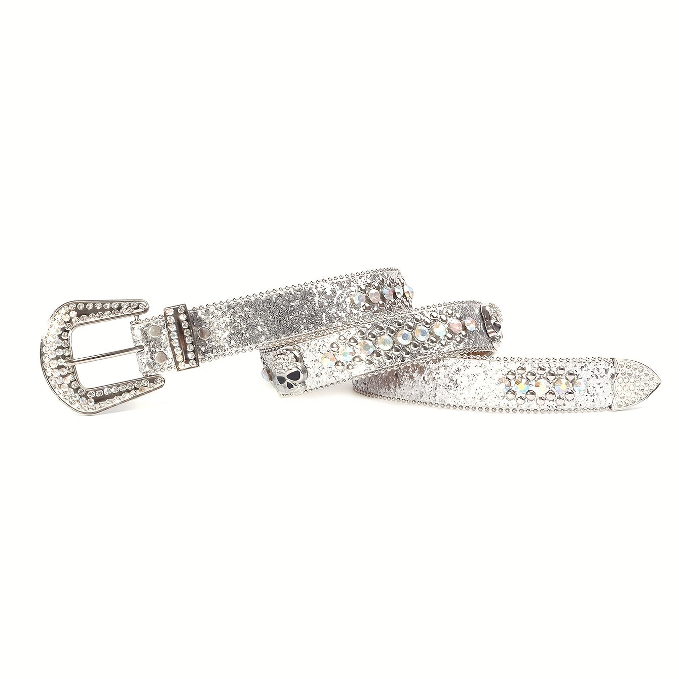 Silvery Grey Rhinestone Skull Waist Belt Punk Rivet Belt