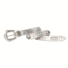 Silvery Grey Rhinestone Skull Waist Belt Punk Rivet Belt