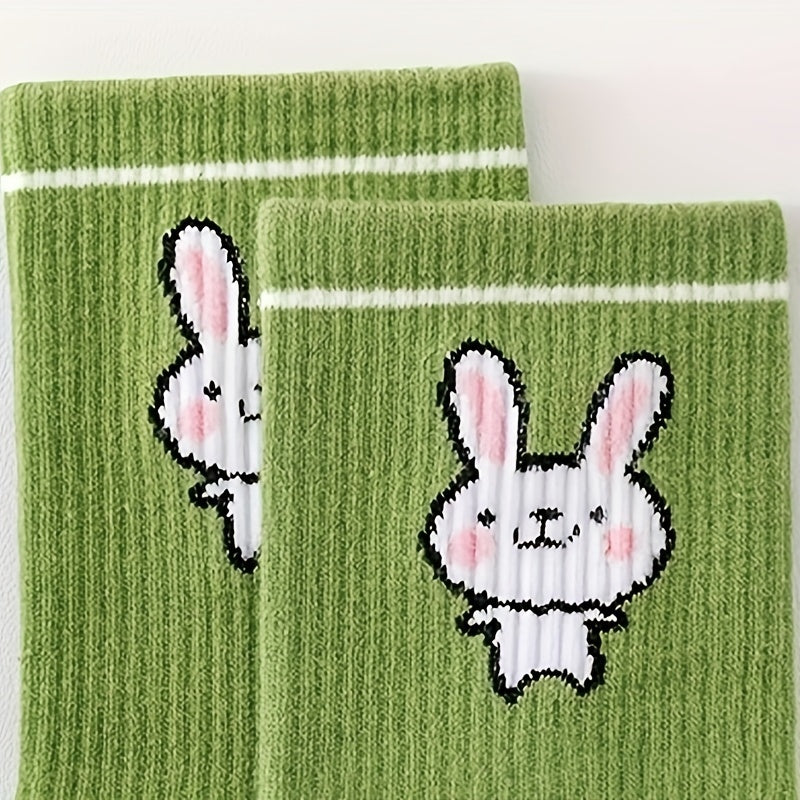 5 Pairs Bunny & Carrot Print Socks Women's Mid Tube Stockings