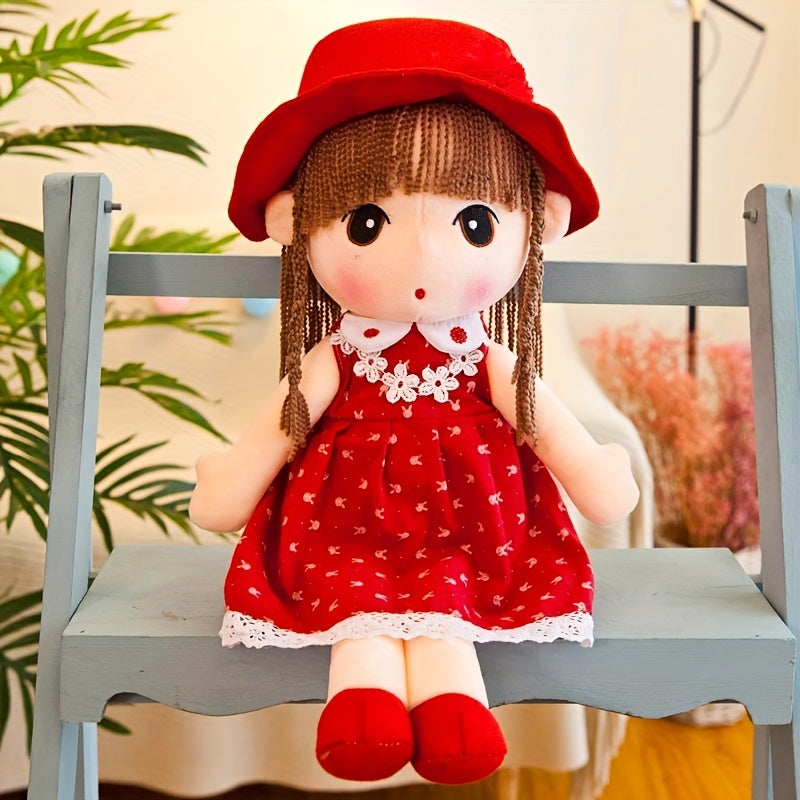 Sweetheart Princess Plush Toy with Red Hat & Plaid Dress