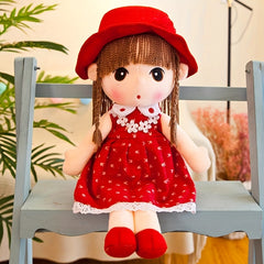 Sweetheart Princess Plush Toy with Red Hat & Plaid Dress