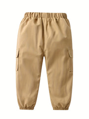 Boys Casual Elastic Waist Cargo Pants with Letter Patched Detail