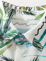 Blooming Flower Print Boys Top Short Sleeve Lapel Shirt for Summer