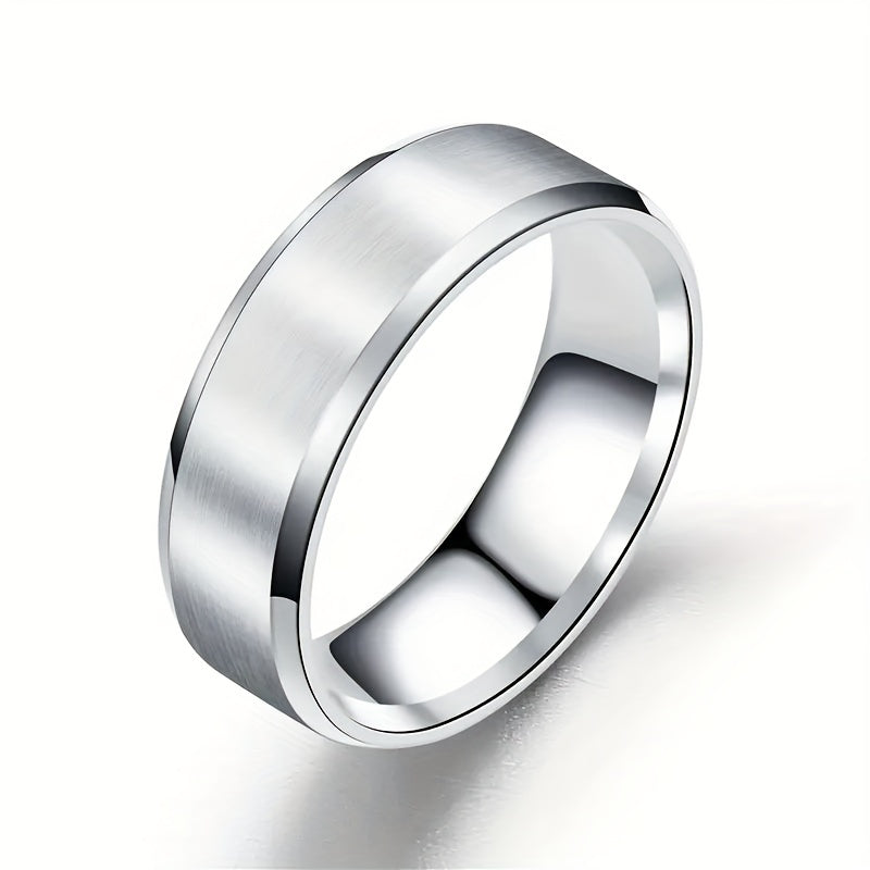 Stainless Steel Ring Matte Finish Beveled Polished Edge Comfort Fit