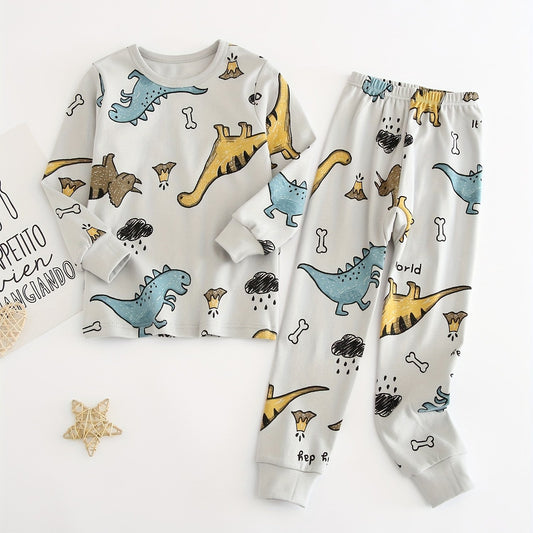 Dinosaur Kid's Pajamas Set Long Sleeve Top & Pants Comfy PJ Boy's Loungewear