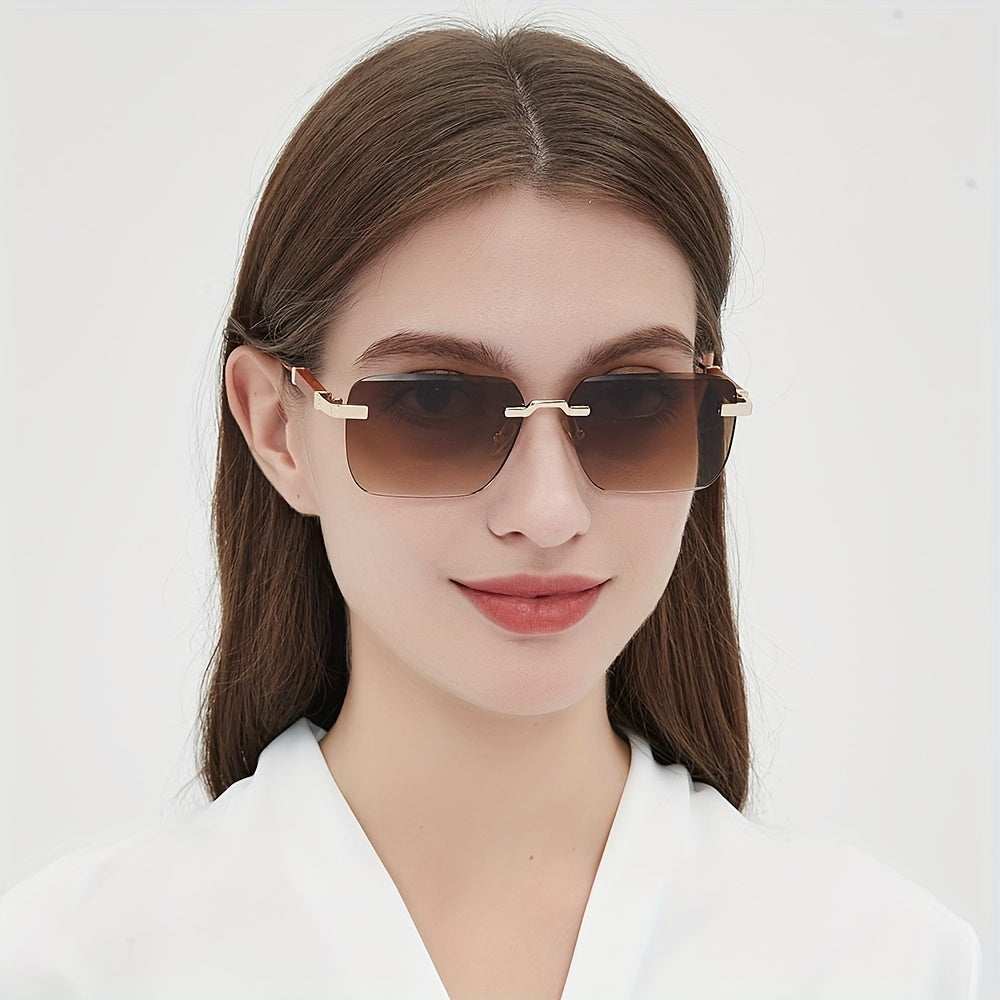 Retro Rimless Sunglasses UV400 Gradient Sun Shades for Summer Travel