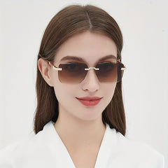 Retro Rimless Sunglasses UV400 Gradient Sun Shades for Summer Travel