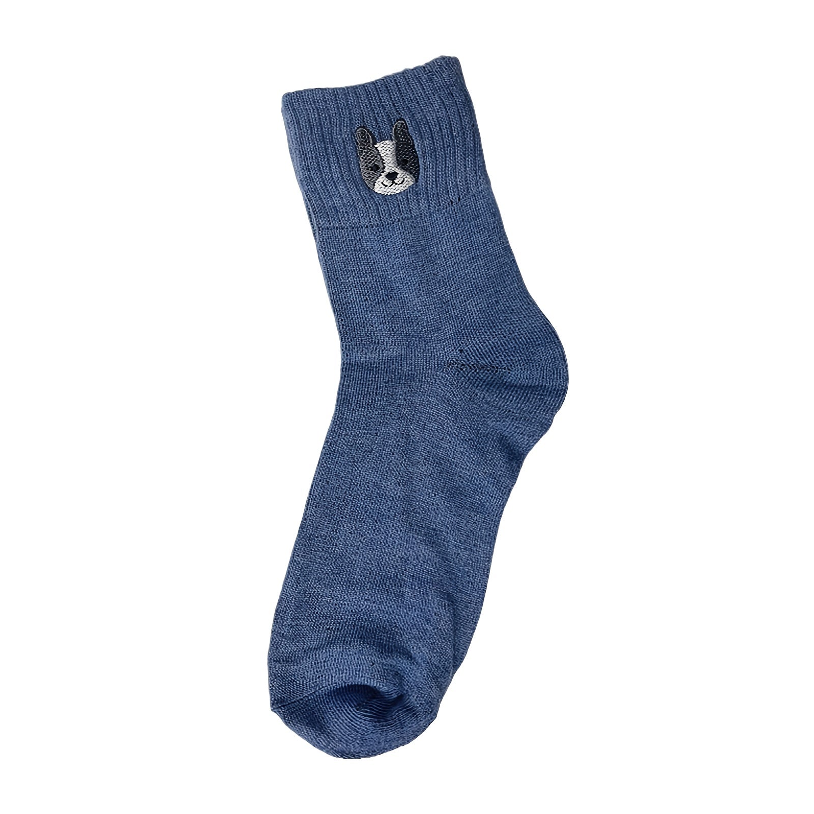 Embroidered Puppy Mid-Calf Socks
