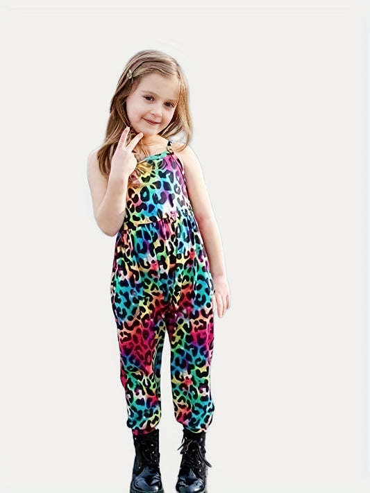 Girls Leopard Print Long Jumpsuit