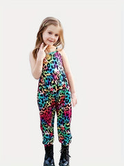 Girls Leopard Print Long Jumpsuit