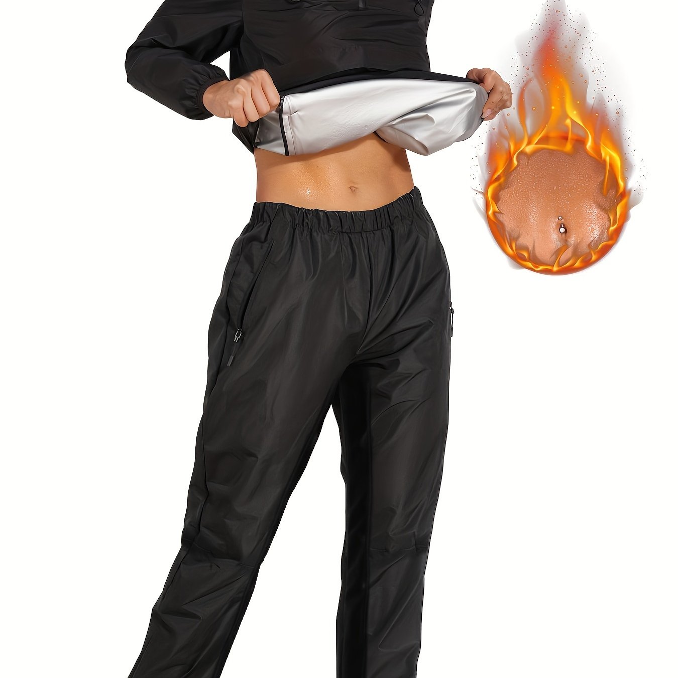 Sauna Suit Half Zipper Hooded Top & Weight Loss Sweat Pants Women's Activewear
