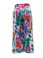 Floral Print Belted High Rise Wide Leg Pants