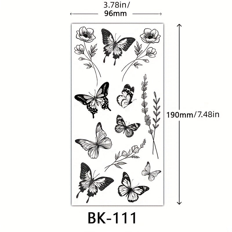 4 Piece Butterfly Flower Sketch Tattoo Stickers