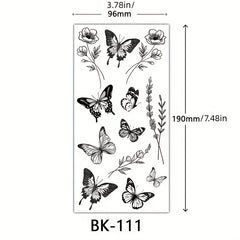4 Piece Butterfly Flower Sketch Tattoo Stickers