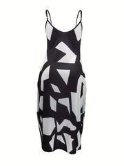 Colorblock Geo Print Maxi Cami Dress