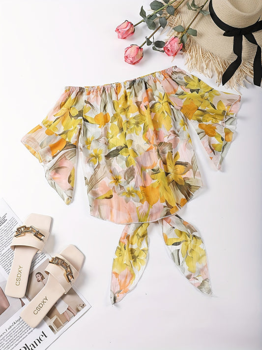 Floral Off Shoulder Ruffle Blouse for Women