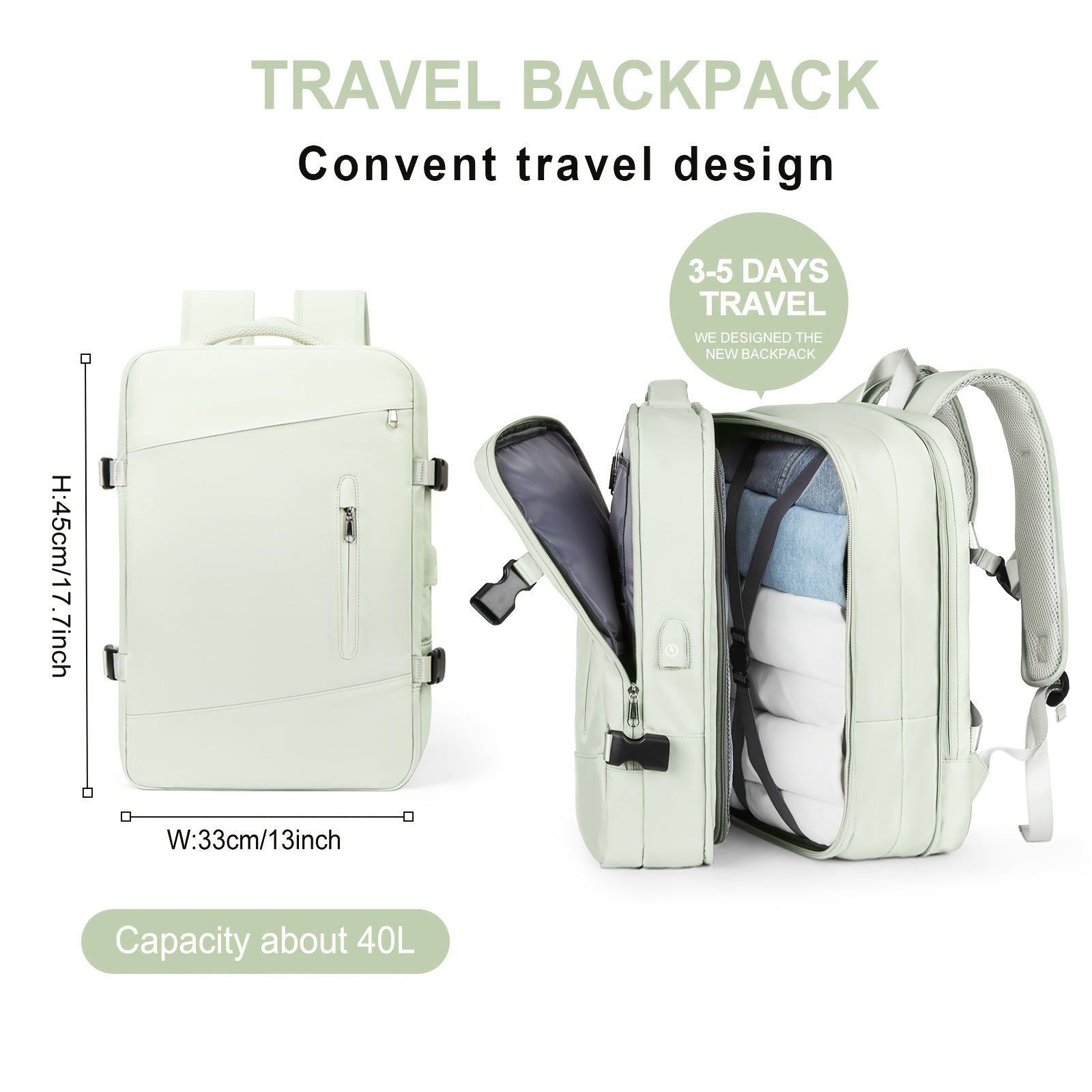Large Waterproof Travel Backpack 40L