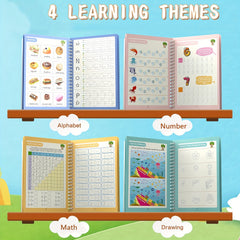 4 Pack Reusable Magic Grooved Copybooks with Pen & 10 Refills