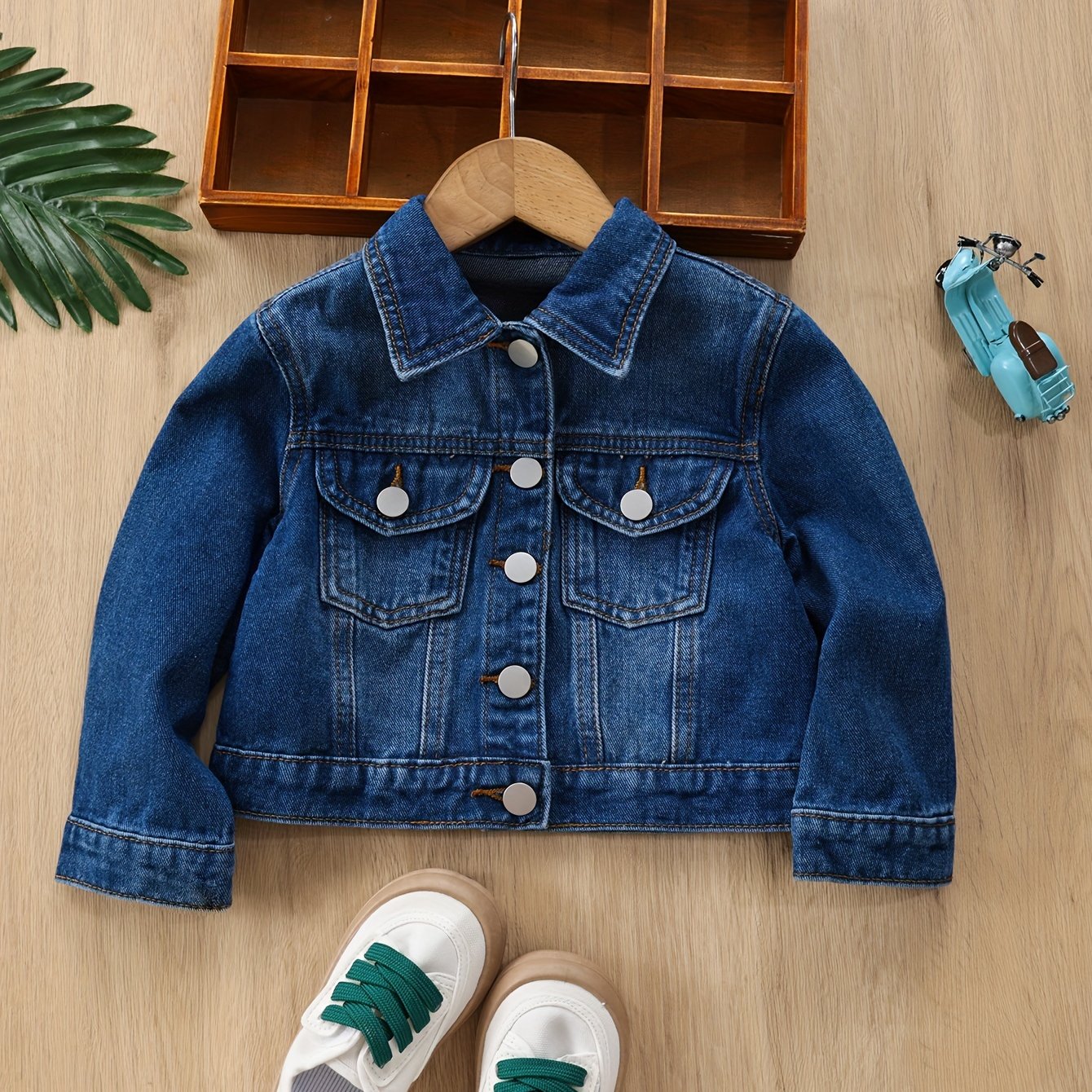Girls' Denim Jacket Button Collar Pocket