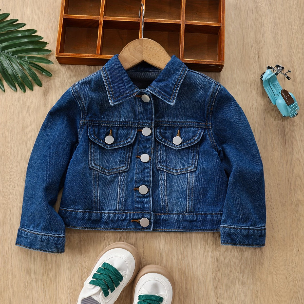Girls' Denim Jacket Button Collar Pocket