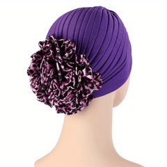 Pleated Turban Hat Ruffle Silk Flower Beanie Cap Head Wrap Bonnet Chemo Hats