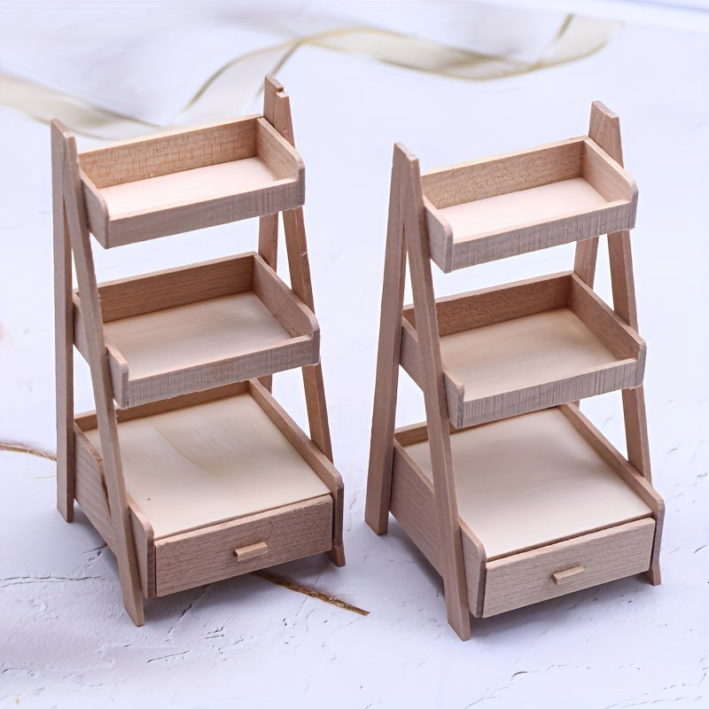 Wooden Plant Stand for Dollhouse & Model Gardens with 6 Colorful Plants