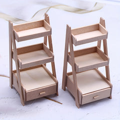 Wooden Plant Stand for Dollhouse & Model Gardens with 6 Colorful Plants