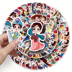 56pcs Ethnic Cartoon Luggage Stickers Waterproof Decoration