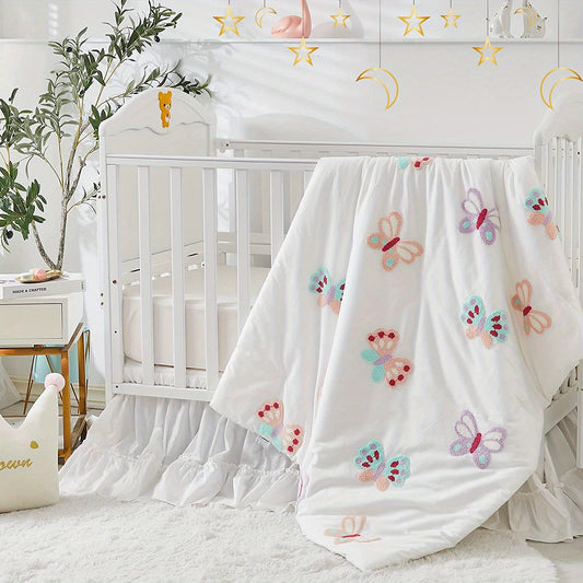 Girls Crib Bedding Set Butterfly Towel Embroidery Quilt Set
