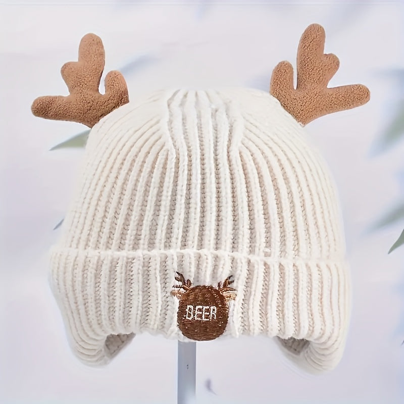 Christmas Antlers Cartoon Knitted Hat Ear Protection Beanie for Boys and Girls