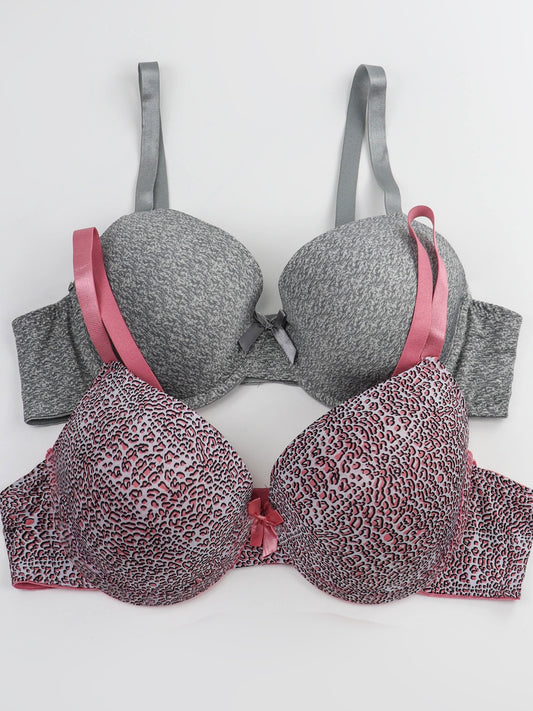 2 Pack Plus Size Leopard Print Bras Set Padded Molded Cup 2pcs Set