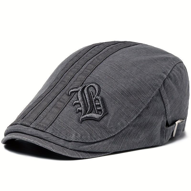 Embroidered Visor Beret Men's Adjustable Hat Vintage Casual Style