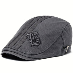 Embroidered Visor Beret Men's Adjustable Hat Vintage Casual Style