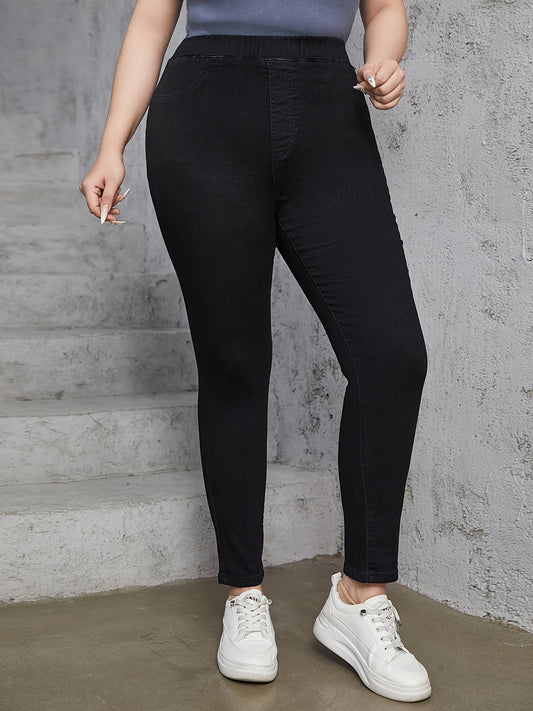  Casual Jeans Women's Plus Solid Elastic Skinny Jeans