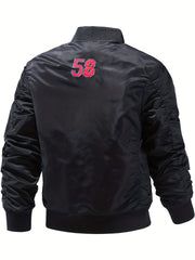 Men's Slim Nylon Flight Suit Jacket Casual Windproof Embroidered Motorcycle Jack