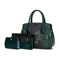 Crocodile Embossed Handbag Tote Bag Combo Set