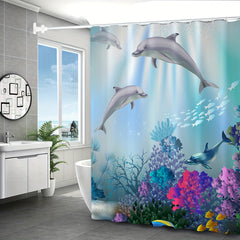 Undersea World Dolphin Shower Curtain Waterproof Fabric Bath Curtain