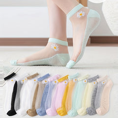 Floral Mesh Stitching Ankle Socks Soft Lightweight Women's Stockings