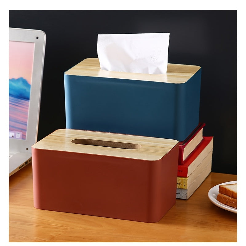 Nordic Style Plastic Tissue Box with Wooden Cover