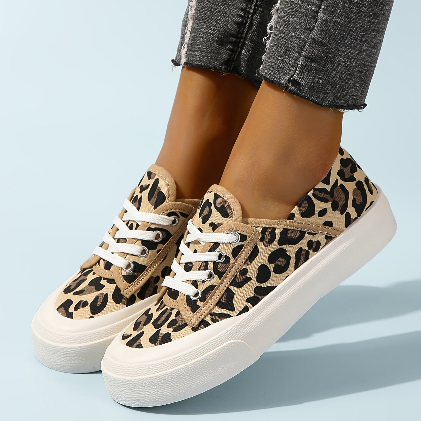 Leopard Canvas Shoes Lace up Casual Women's Shoes