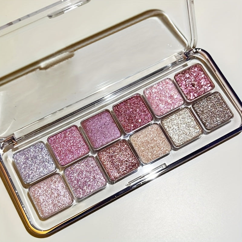 12 Sparkle Eyeshadow Palette Shimmering Colors Brown C