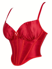 Satin Solid Corset Cami Top Sexy Bodycon Summer Sleeveless Top