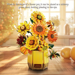 1328pcs Sunflower Building Block Bouquet Vase Model Toy Set