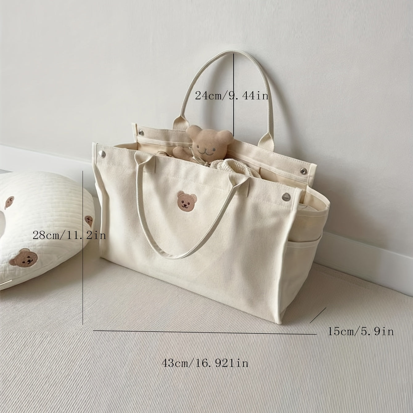 Bear Tote Bag Large Capacity Beige Canvas Handbag for Women