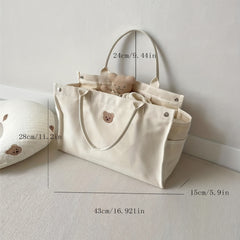 Bear Tote Bag Large Capacity Beige Canvas Handbag for Women