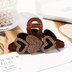 Heart Rhinestone Hair Claw Velvet Ponytail Holder Clip