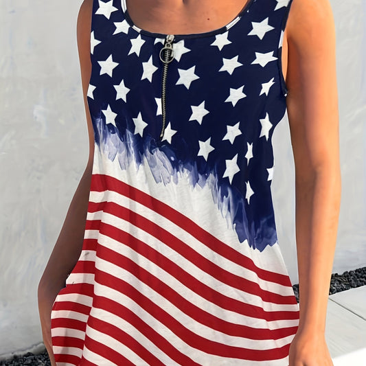 Women's Plus Flag Pattern Tank Top Medium Stretch Zipper