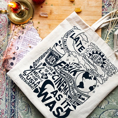 Letter Print Canvas Shopping Bag Lightweight Portable Square Shoulder Bag