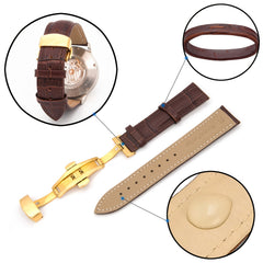 Ruyosn Leather Replacement Strap with Folding Clasp for Men's Watch